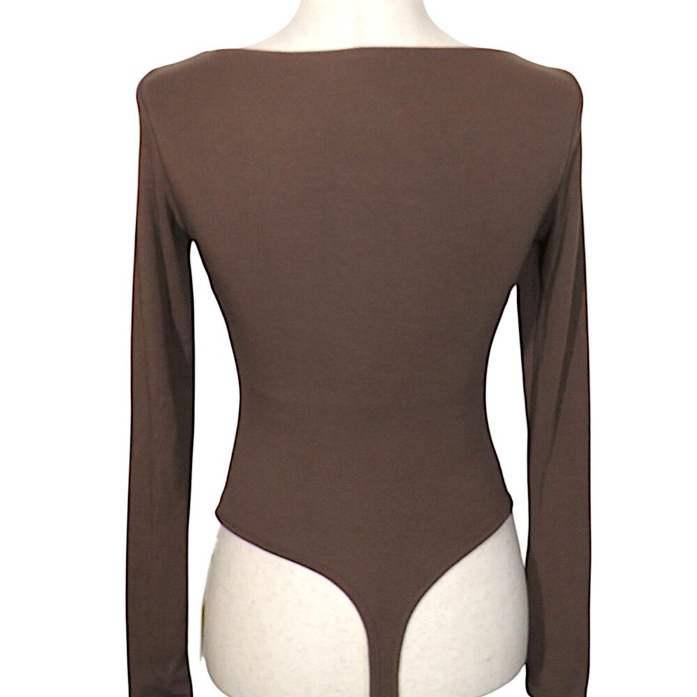 OGL Brown Soft Stretchy Long Sleeve Thong Padded Brami Bodysuit Size Small - Picture 2 of 7